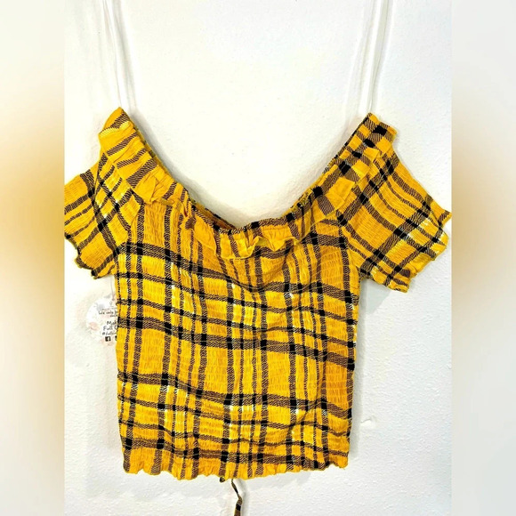 🆕 Jolie & Joy Yellow Plaid Off the Shoulder Path - Picture 8 of 9